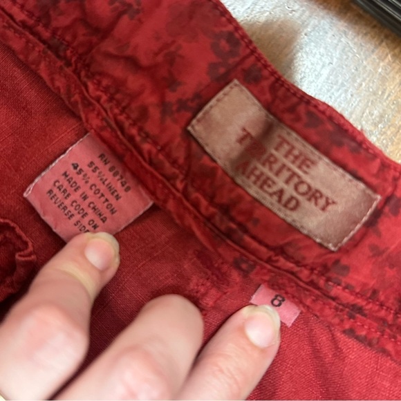 The Territory Ahead Women’s Linen-Cotton Roll-Up Pants - Red - Size 8 - Picture 8 of 10